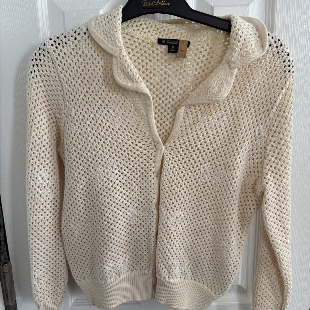 Brooks Cream Open-Knit Cardigan